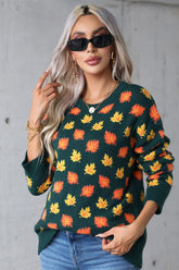 Autumn Leaf Print Knit Sweater | Dress In Beauty